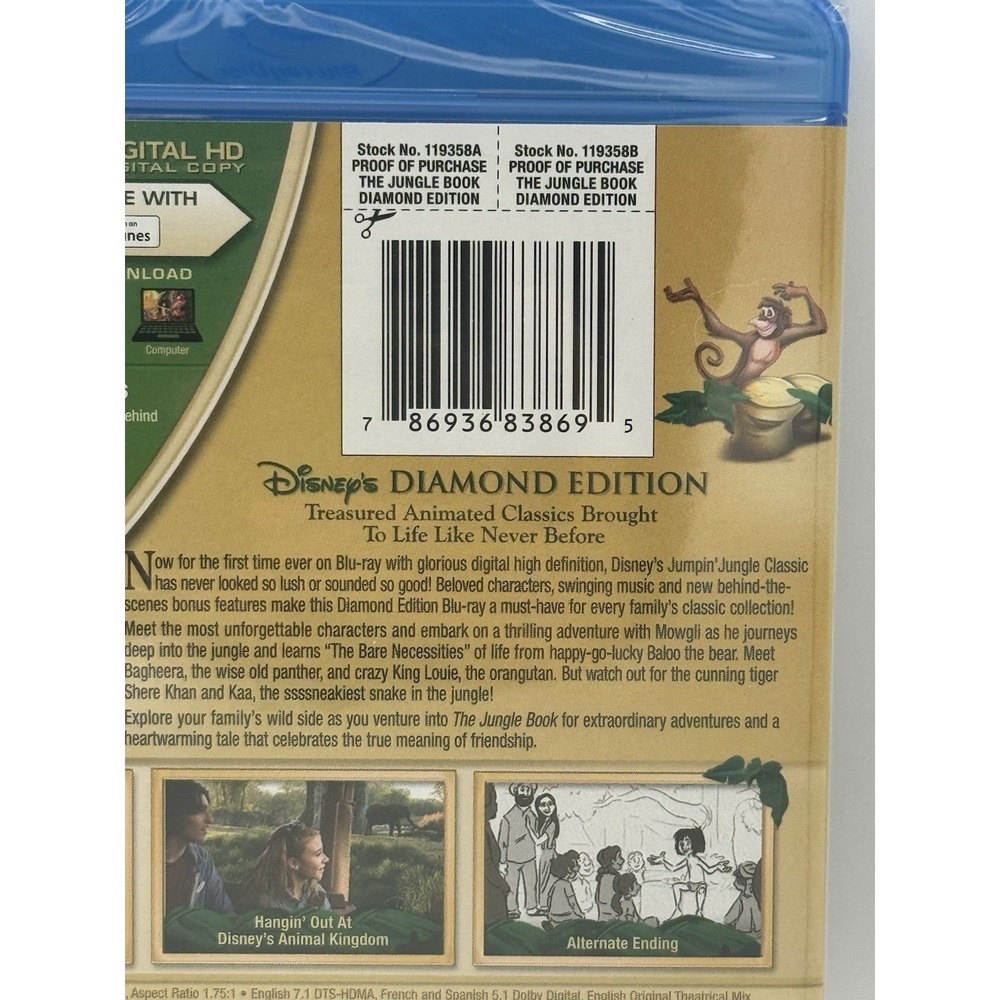 The Jungle Book (Blu-ray & DVD, 2014) Disney 2-Disc Set Diamond Edition NEW - Picture 3 of 3
